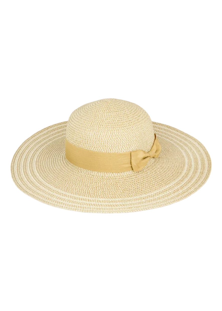 Magid Two Tone Straw & Ribbon Bow Floppy Hat