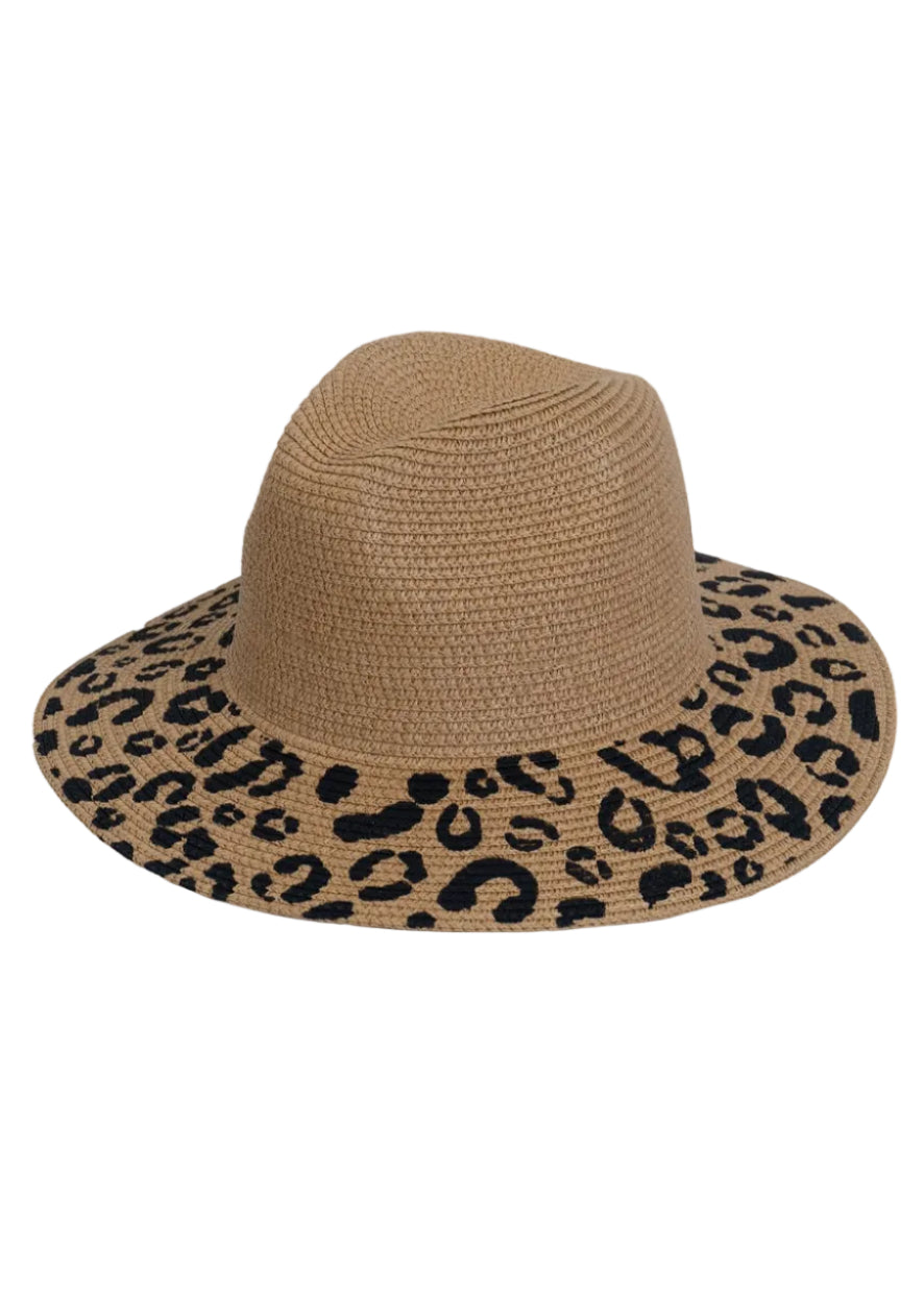 Magid Straw Leopard Print Brim Panama Hat