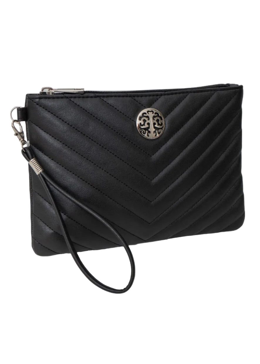 Rebecca & Rifka Smooth Chevron Quilted Medallion Zip Wristlet