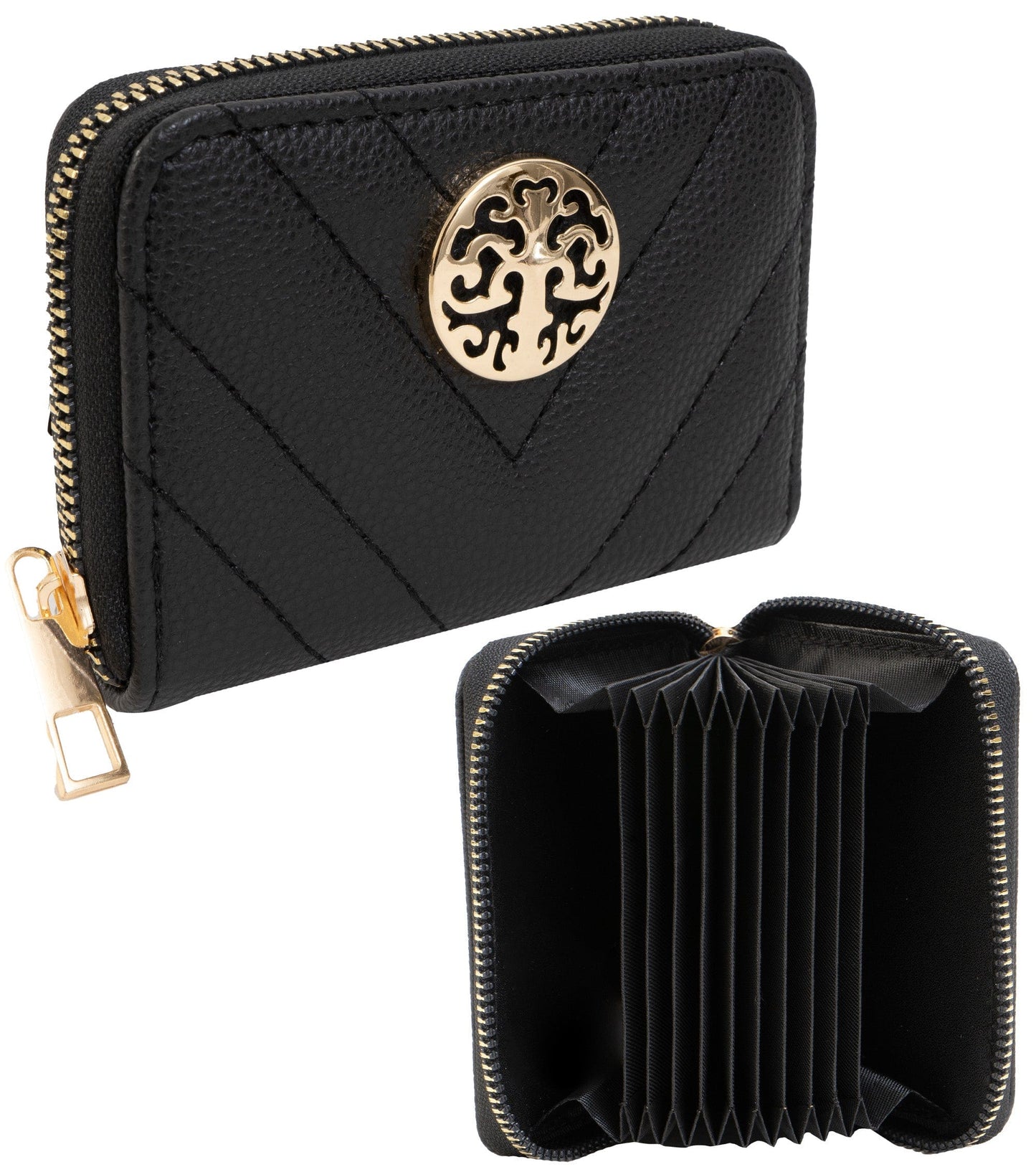 Rebecca & Rifka Quilted Pebble Chevron Medallion Zip Accordion Wallet