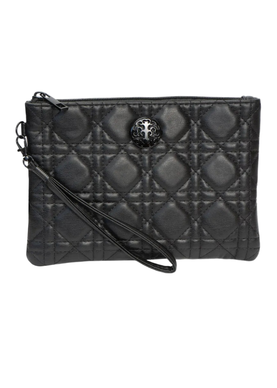 Rebecca & Rifka Smooth Geometric Quilt Medallion Zip Wristlet
