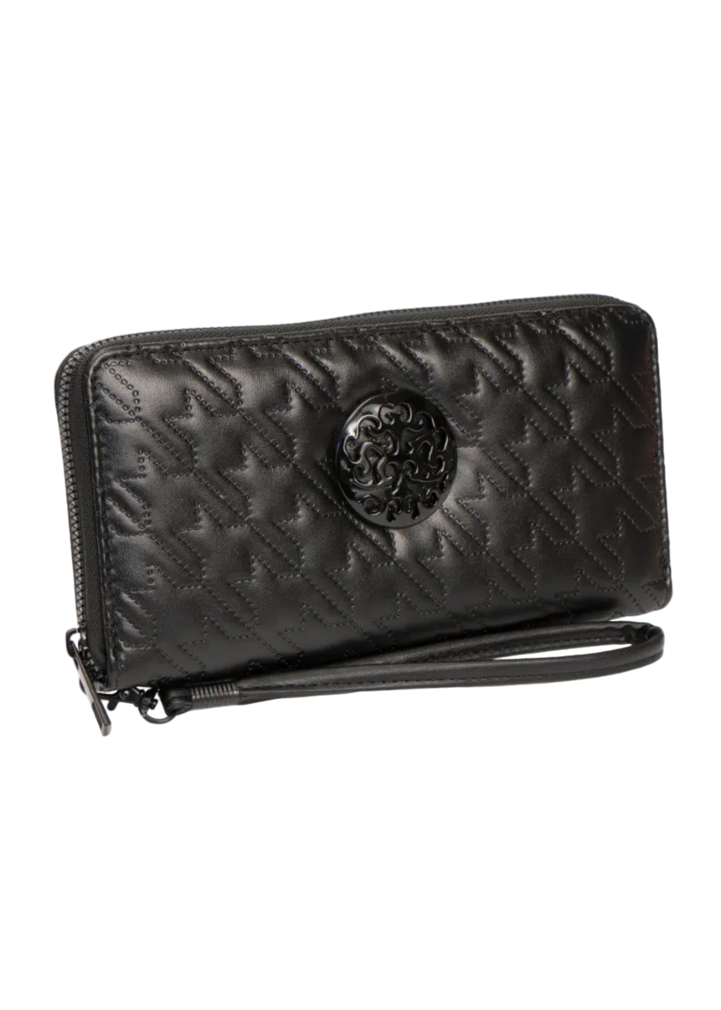 Rebecca & Rifka Smooth Houndstooth Quilt Medallion Zip Wristlet Wallet