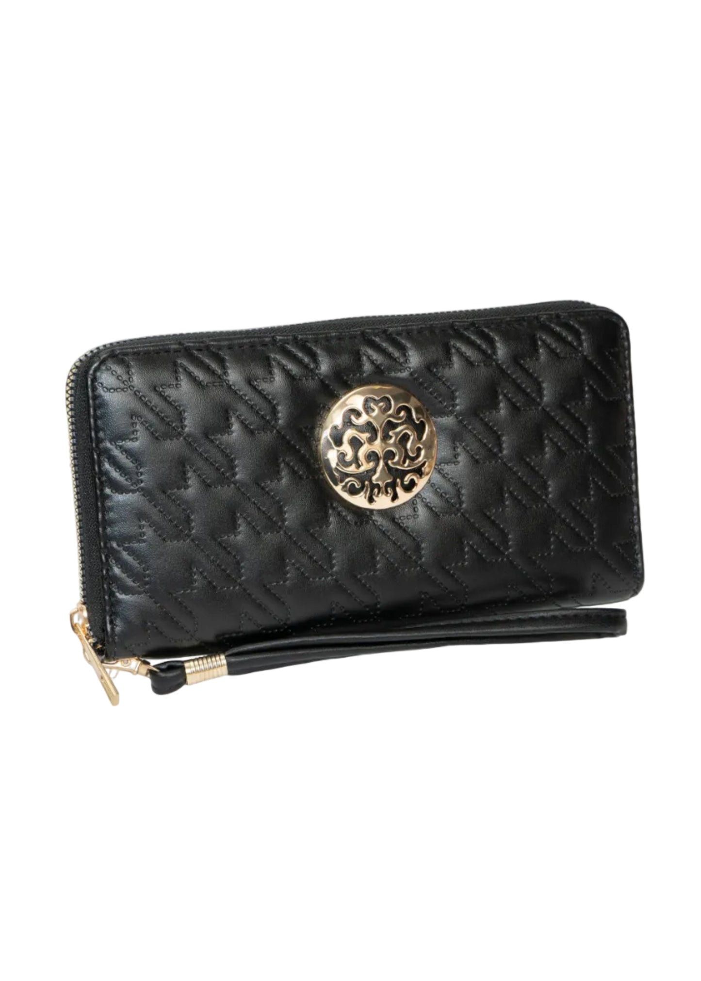 Rebecca & Rifka Smooth Houndstooth Quilt Medallion Zip Wristlet Wallet