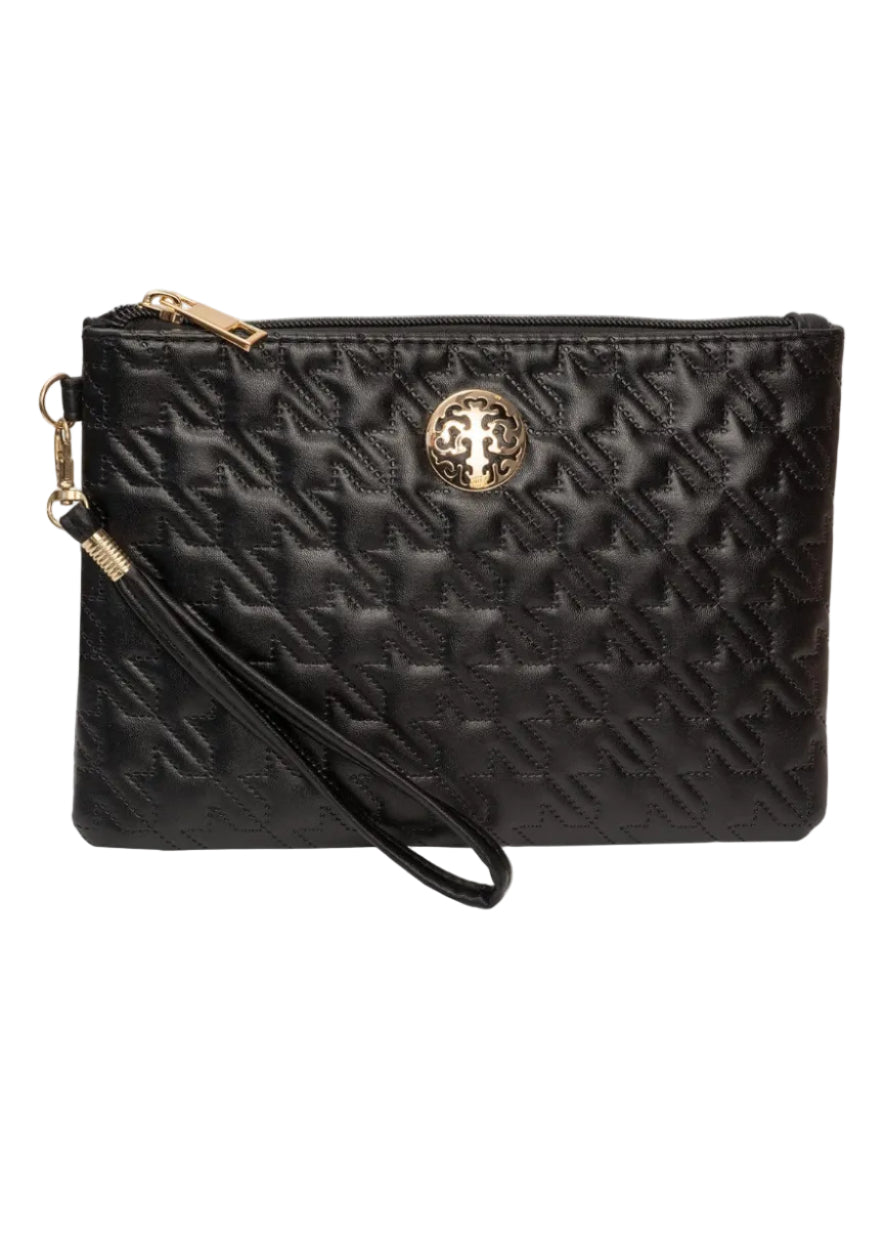 Rebecca & Rifka Smooth Houndstooth Quilt Medallion Zip Wristlet