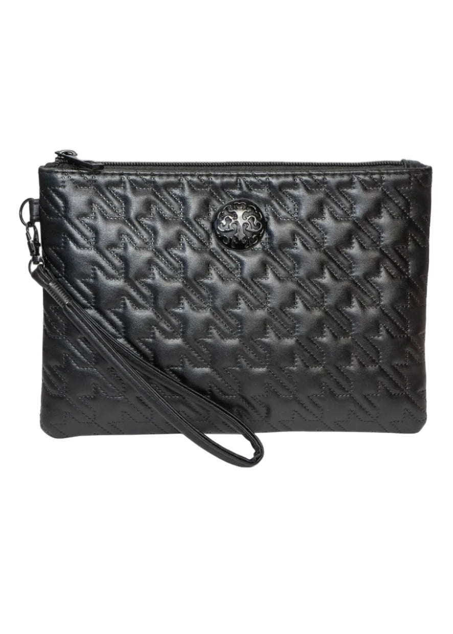 Rebecca & Rifka Smooth Houndstooth Quilt Medallion Zip Wristlet