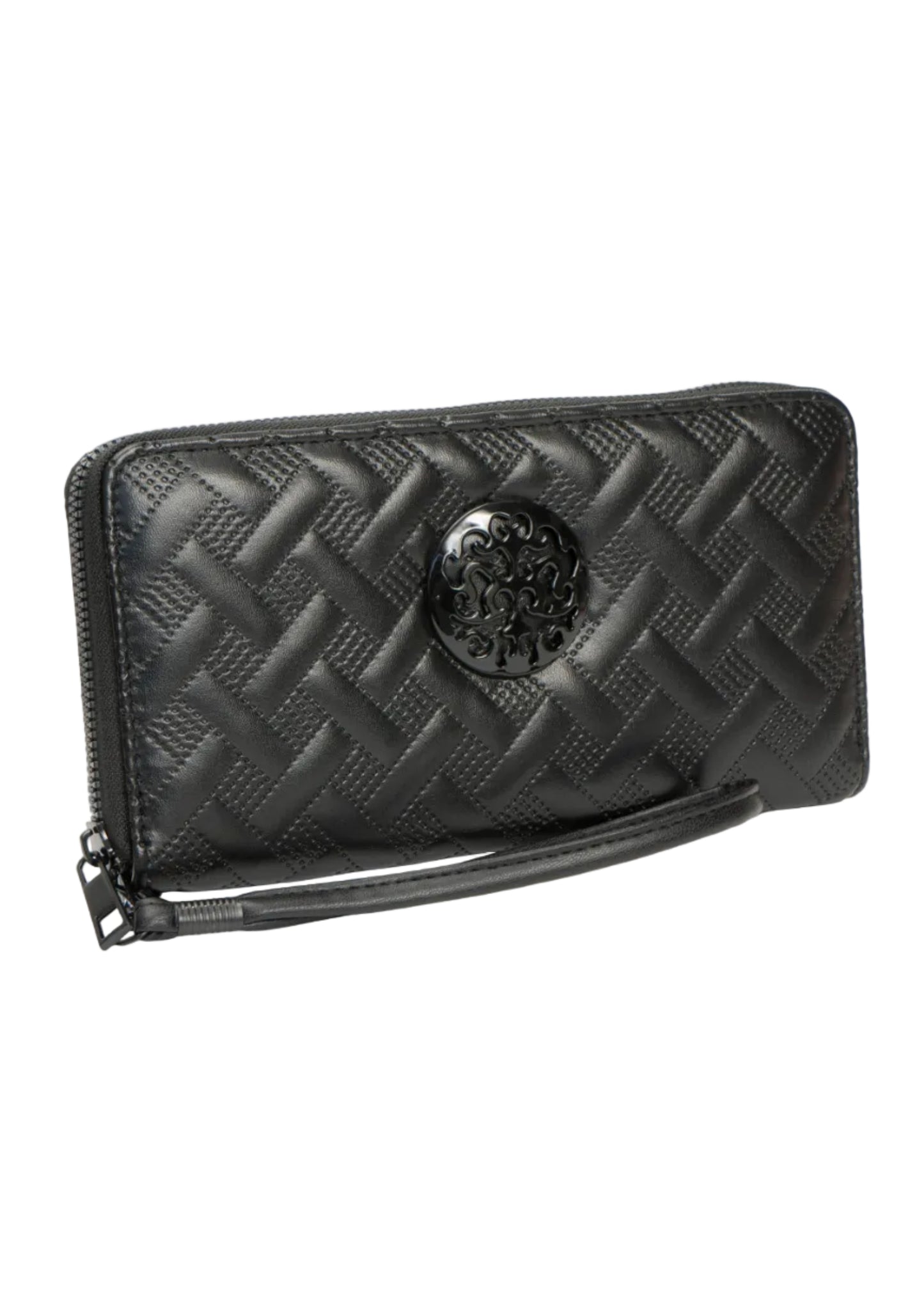 Rebecca & Rifka Smooth Basket Weave Quilt Medallion Zip Wristlet Wallet