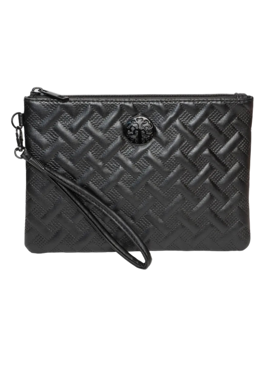 Rebecca & Rifka Smooth Basket Weave Quilt Medallion Zip Wristlet