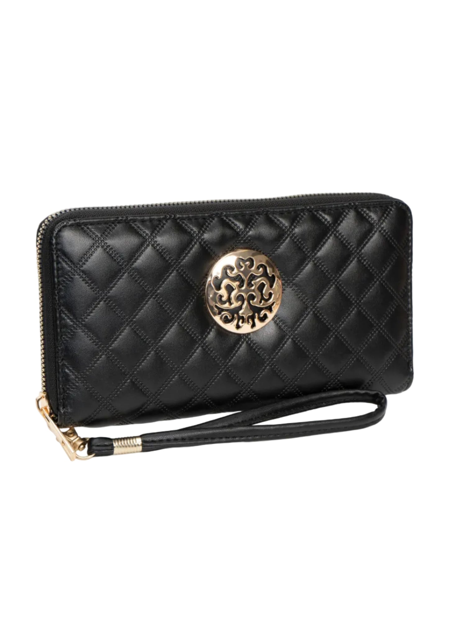 Rebecca & Rifka Smooth Diamond Quilt Medallion Zip Wristlet Wallet